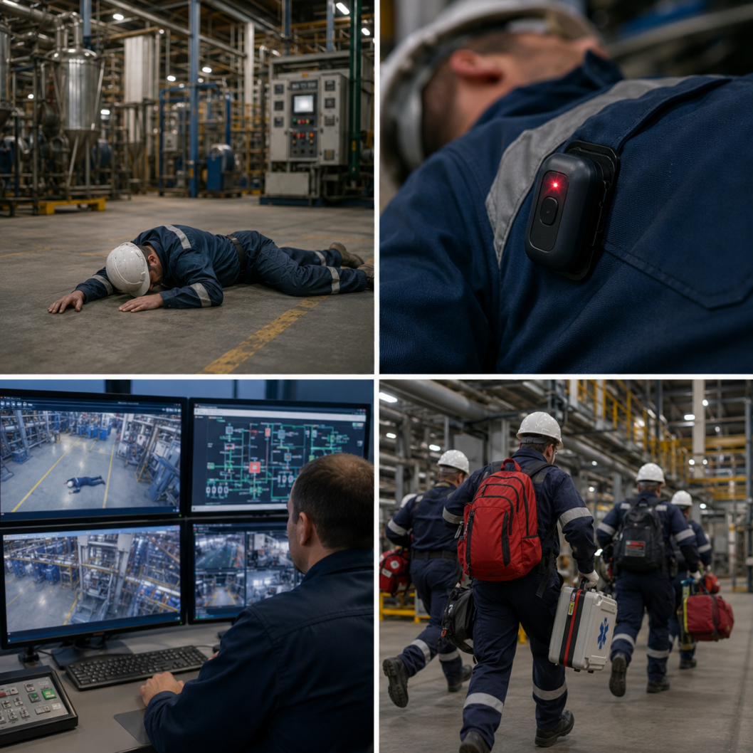 Personen-Notsignal-Anlage alarmiert Leitstelle bei Notfall eines allein arbeitenden Mitarbeiters